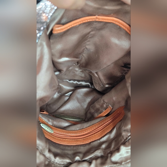 MALINI MURJANI EXOTIC HOBO POCKET LEATHER SHOULDER BAG SILVER BLACK ORANGE - Picture 14 of 16